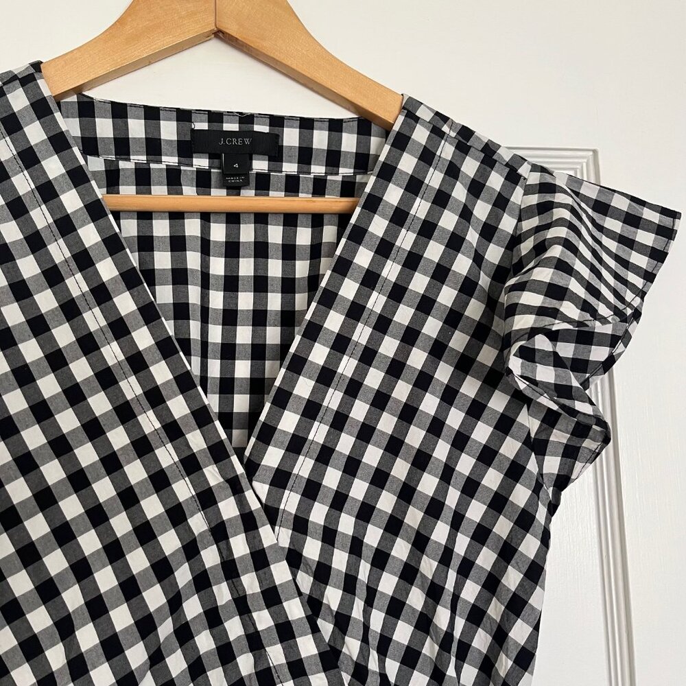 J Crew Flutter Sleeve Wrap Gingham Blouse | Size 4 - Picture 5 of 10